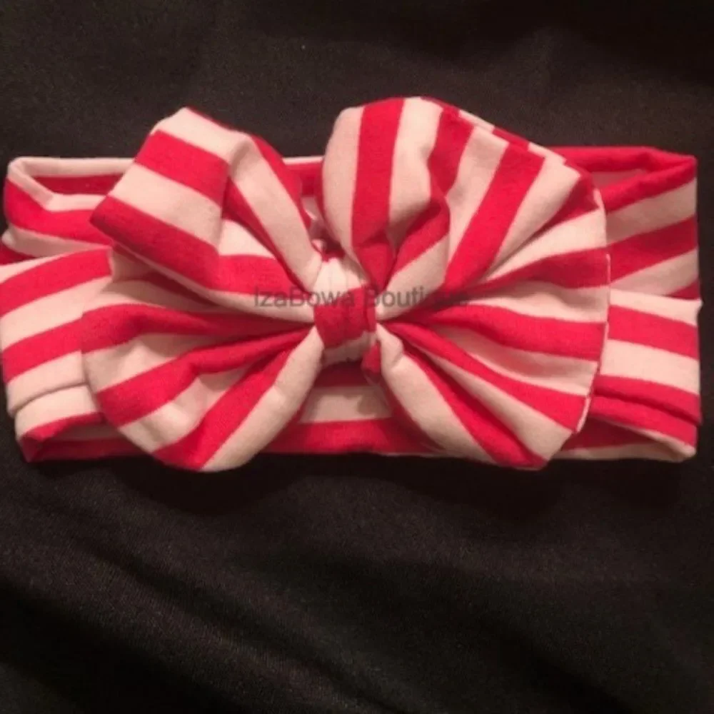 Hot Pink & White Stripe Cotton Big Bow Headband HTPMBHB Handmade NWT